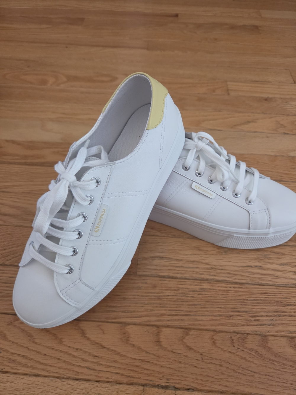 Superga 2750 Nappa Leather Platform Sneakers White Saffron Yellow Heel